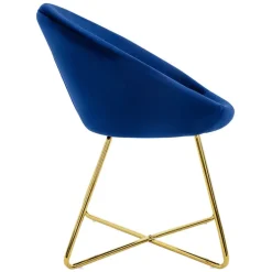 Esszimmerstuhl 2er Set mit runder Rückenlehne Blau aus Samt mit goldenen Metallbeinen ML-Design