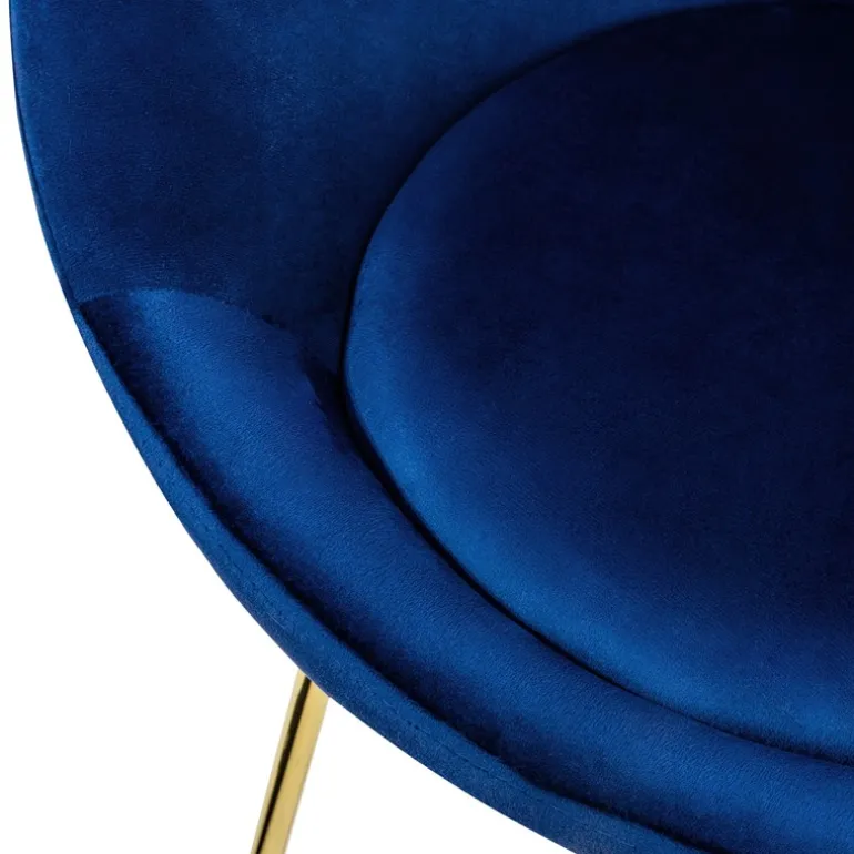 Esszimmerstuhl 2er Set mit runder Rückenlehne Blau aus Samt mit goldenen Metallbeinen ML-Design
