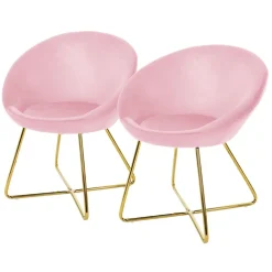 Esszimmerstuhl 2er Set mit runder Rückenlehne Rosa aus Samt mit goldenen Metallbeinen ML-Design
