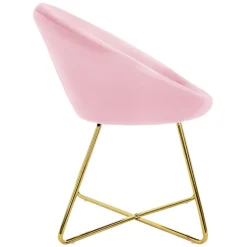 Esszimmerstuhl 2er Set mit runder Rückenlehne Rosa aus Samt mit goldenen Metallbeinen ML-Design