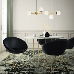 Esszimmerstuhl 2er Set mit runder Rückenlehne Schwarz aus Samt mit goldenen Metallbeinen ML-Design