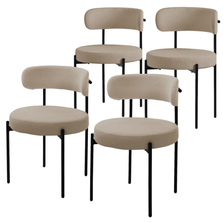 Esszimmerstuhl 4er Set mit Teddystoff mit Rückenlehne Braun Küchenstuhl ML-Design