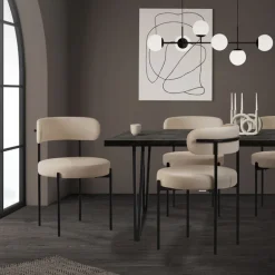 Esszimmerstuhl 4er Set mit Teddystoff mit Rückenlehne Braun Küchenstuhl ML-Design