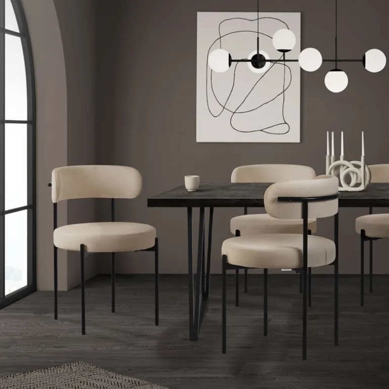 Esszimmerstuhl 4er Set mit Teddystoff mit Rückenlehne Braun Küchenstuhl ML-Design