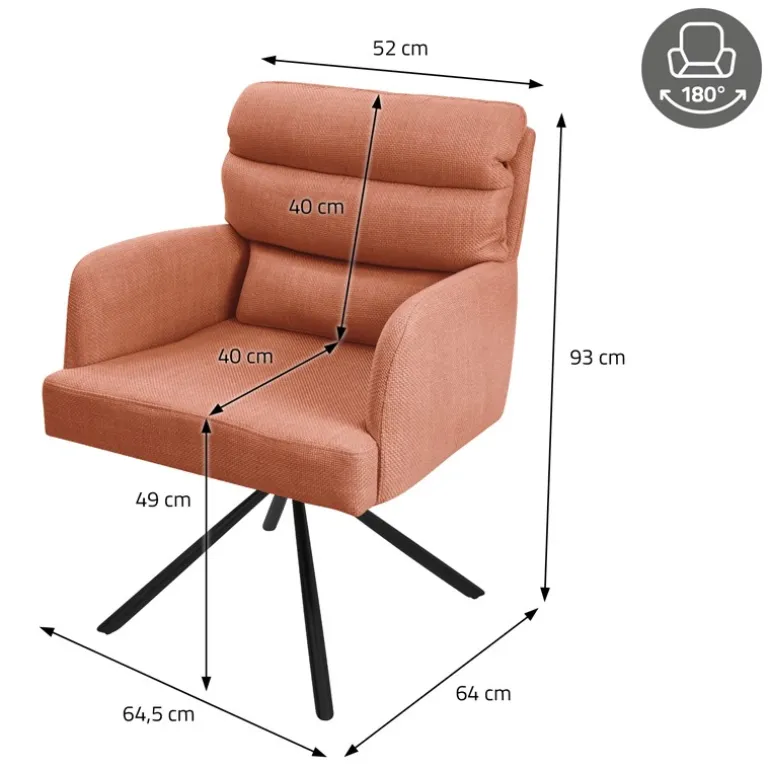 Esszimmerstuhl 4er Set Orange drehbar mit abnehmbaren Rückenkissen gepolstert bis 120 Kilogramm ML-Design