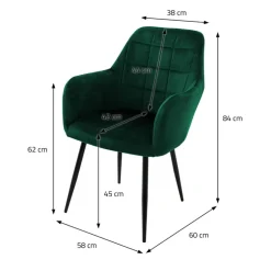 Esszimmerstuhl 4er Set Quadrat Steppung mit Rücken- und Armlehnen Dunkelgrün Küchenstuhl mit Microfaser-Samtbezug ML-Design