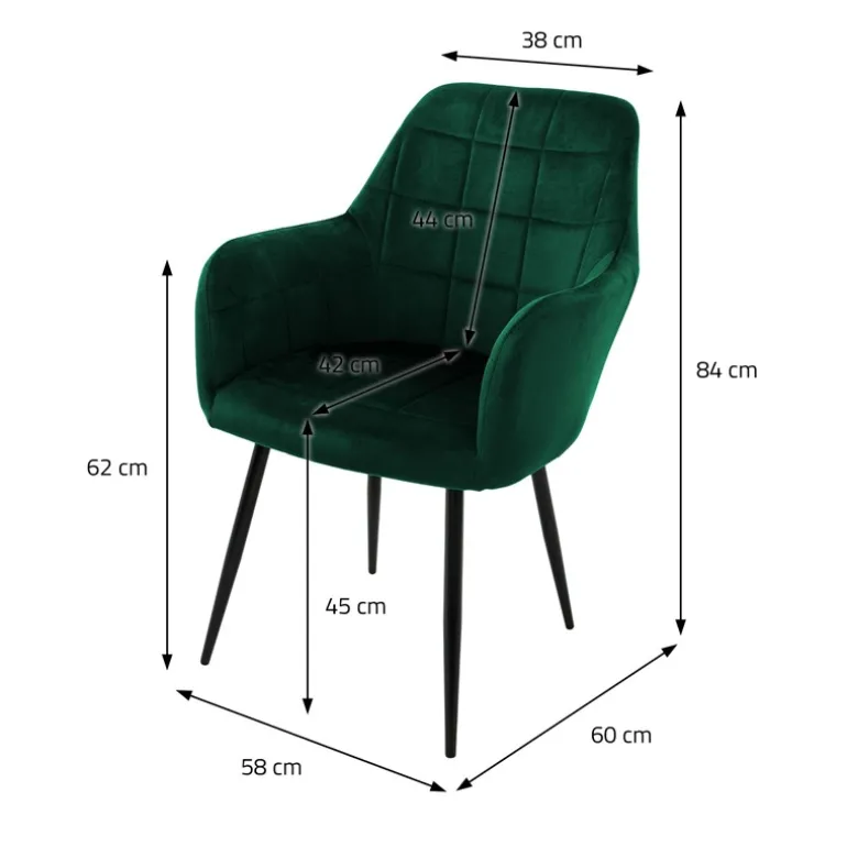 Esszimmerstuhl 4er Set Quadrat Steppung mit Rücken- und Armlehnen Dunkelgrün Küchenstuhl mit Microfaser-Samtbezug ML-Design
