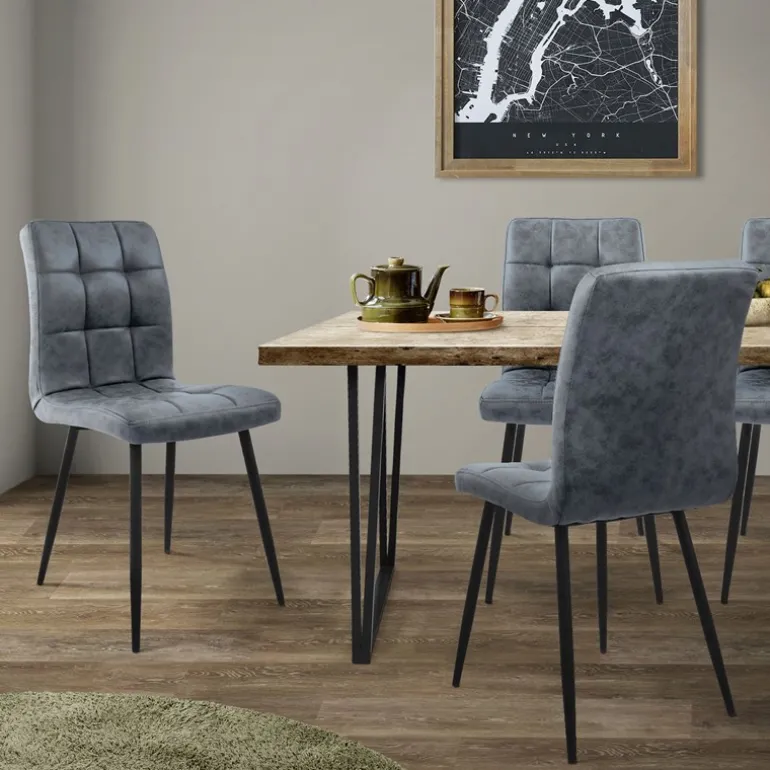 Esszimmerstuhl 4er Set Quadrat Steppung mit Rückenlehne Anthrazit Küchenstuhl mit Kunstleder Bezug ML-Design
