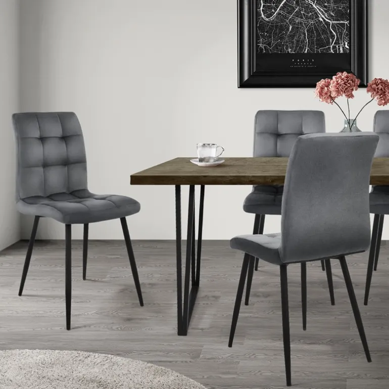 Esszimmerstuhl 4er Set Quadrat Steppung mit Rückenlehne Anthrazit Küchenstuhl mit Microfaser-Samtbezug ML-Design