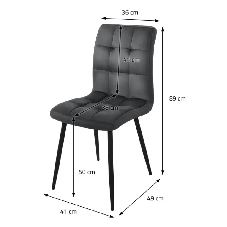 Esszimmerstuhl 4er Set Quadrat Steppung mit Rückenlehne Anthrazit Küchenstuhl mit Microfaser-Samtbezug ML-Design