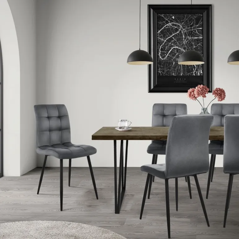 Esszimmerstuhl 4er Set Quadrat Steppung mit Rückenlehne Anthrazit Küchenstuhl mit Microfaser-Samtbezug ML-Design
