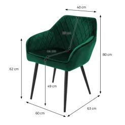 Esszimmerstuhl 2er Set Rauten Steppung mit Rücken- und Armlehnen Dunkelgrün Küchenstuhl mit Microfaser-Samtbezug ML-Design