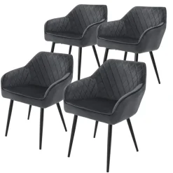 Esszimmerstuhl 4er Set Rauten Steppung Anthrazit Samtbezug mit Metallbeinen inkl. Montagematerial ML-Design