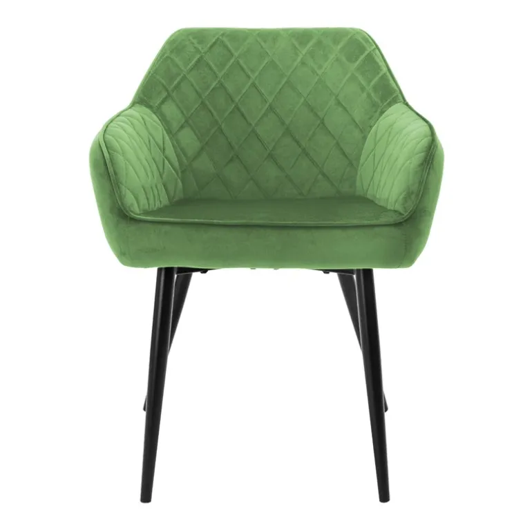 Esszimmerstuhl 4er Set Rauten Steppung mit Rücken- und Armlehnen Salbei Küchenstuhl mit Microfaser-Samtbezug ML-Design