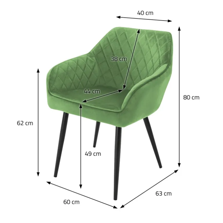 Esszimmerstuhl 4er Set Rauten Steppung mit Rücken- und Armlehnen Salbei Küchenstuhl mit Microfaser-Samtbezug ML-Design