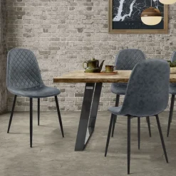 Esszimmerstuhl 4er Set Rauten Steppung mit Rückenlehne Anthrazit Küchenstuhl mit Kunstleder Bezug ML-Design