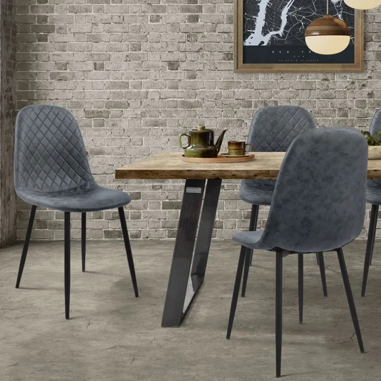 Esszimmerstuhl 4er Set Rauten Steppung mit Rückenlehne Anthrazit Küchenstuhl mit Kunstleder Bezug ML-Design