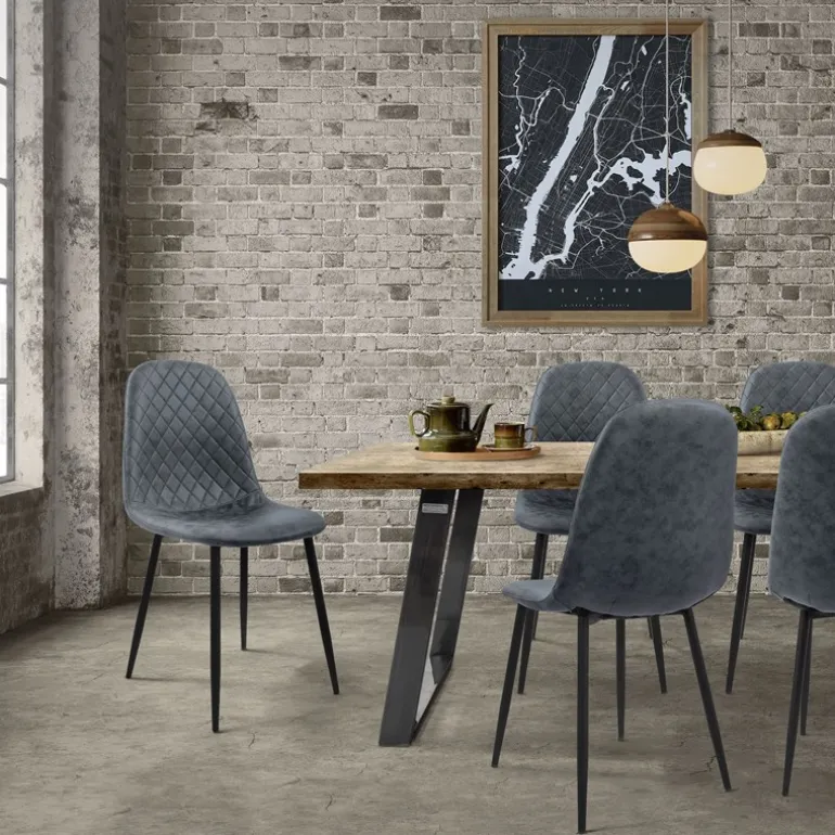 Esszimmerstuhl 4er Set Rauten Steppung mit Rückenlehne Anthrazit Küchenstuhl mit Kunstleder Bezug ML-Design
