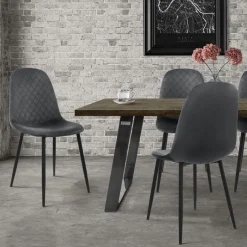 Esszimmerstuhl 4er Set Rauten Steppung mit Rückenlehne Anthrazit Küchenstuhl mit Microfaser-Samtbezug ML-Design