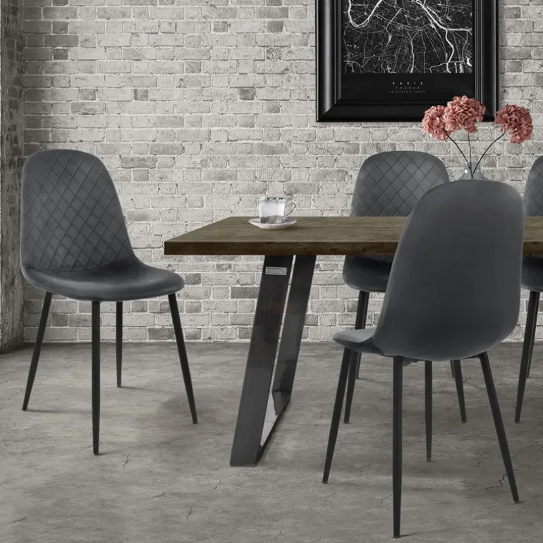 Esszimmerstuhl 4er Set Rauten Steppung mit Rückenlehne Anthrazit Küchenstuhl mit Microfaser-Samtbezug ML-Design