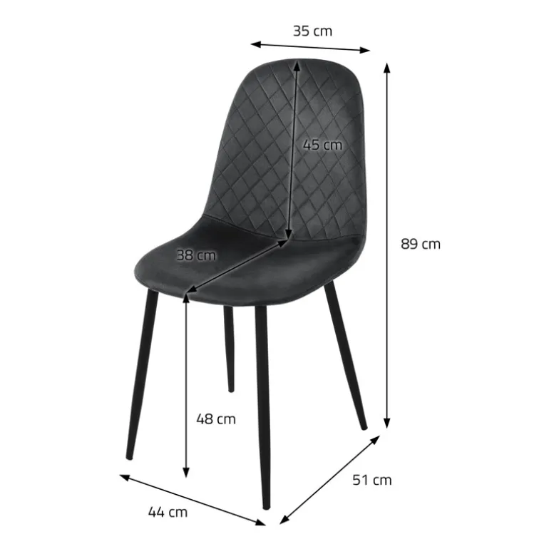 Esszimmerstuhl 4er Set Rauten Steppung mit Rückenlehne Anthrazit Küchenstuhl mit Microfaser-Samtbezug ML-Design