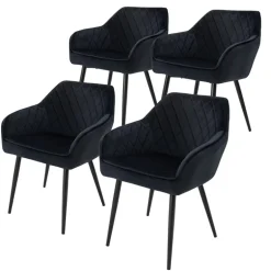 Esszimmerstuhl 4er Set Rauten Steppung Schwarz Samtbezug mit Metallbeinen inkl. Montagematerial ML-Design