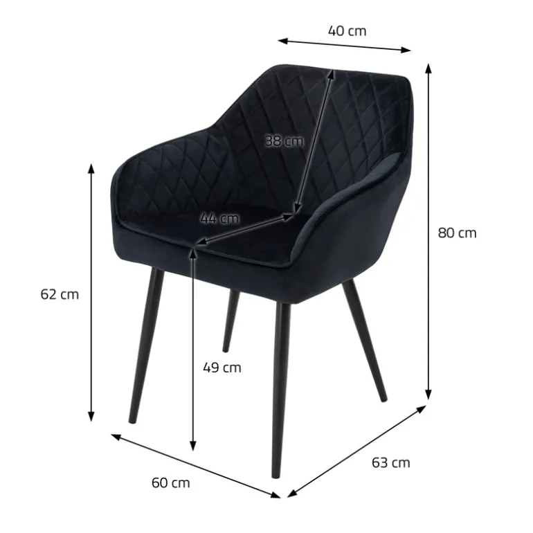 Esszimmerstuhl 4er Set Rauten Steppung Schwarz Samtbezug mit Metallbeinen inkl. Montagematerial ML-Design