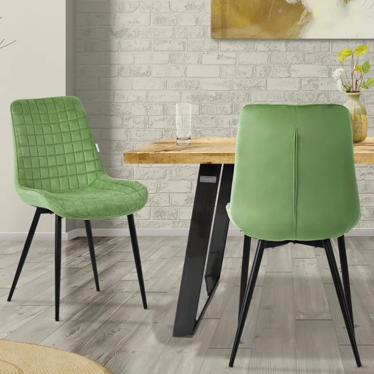 Esszimmerstuhl 2er Set Salbei mit Samtbezug und Stahlbeinen Küchenstuhl mit Rückenlehne ML-Design