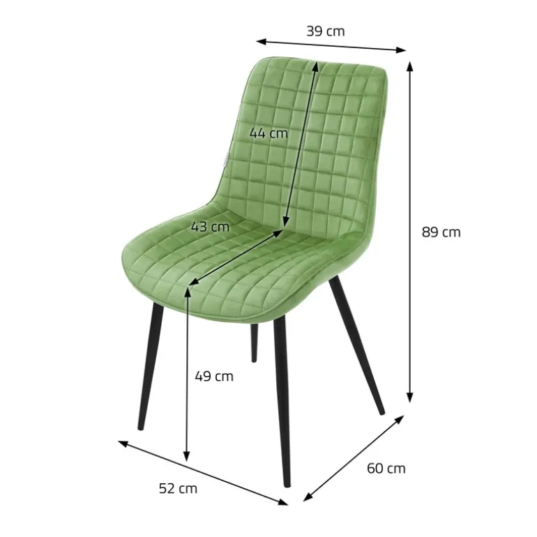 Esszimmerstuhl 2er Set Salbei mit Samtbezug und Stahlbeinen Küchenstuhl mit Rückenlehne ML-Design
