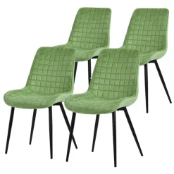 Esszimmerstuhl 4er Set Salbei mit Samtbezug und Stahlbeinen Küchenstuhl mit Rückenlehne ML-Design