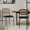Esszimmerstuhl 2er Set Schwarz  bis 120 kg Rattan Rückenlehne ML-Design