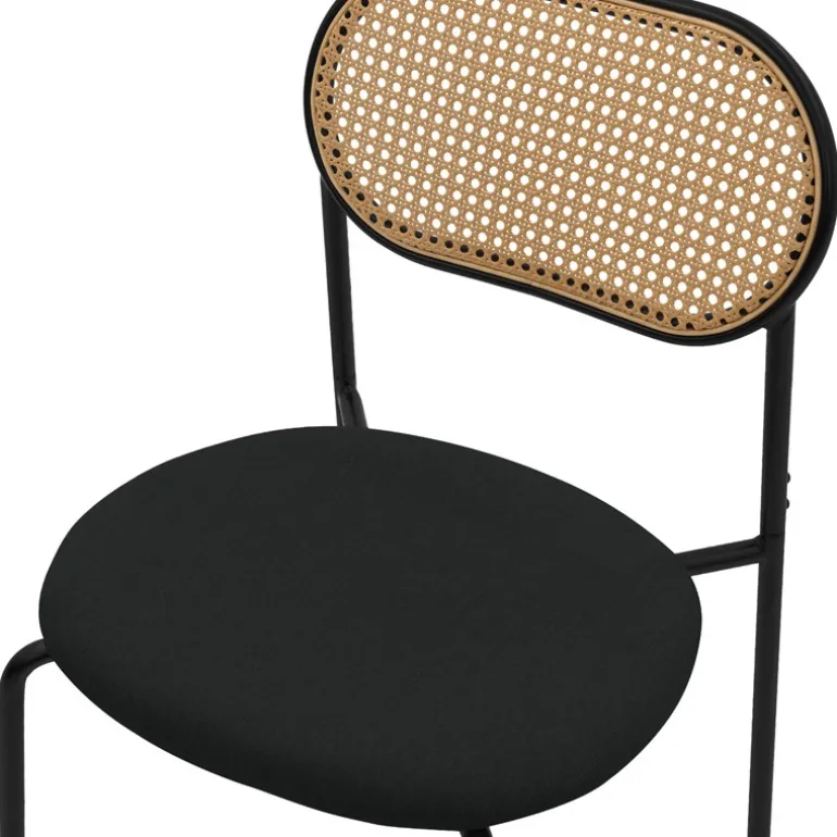 Esszimmerstuhl 2er Set Schwarz bis 120 kg Rattan Rückenlehne ML-Design