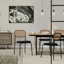 Esszimmerstuhl 2er Set Schwarz bis 120 kg Rattan Rückenlehne ML-Design