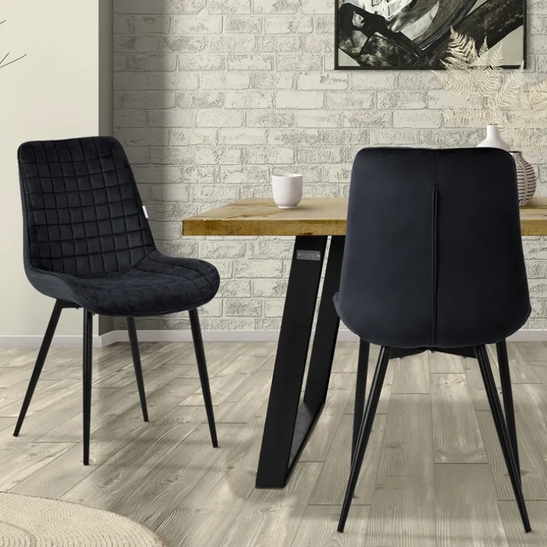 Esszimmerstuhl 2er Set Schwarz mit Samtbezug und Stahlbeinen Küchenstuhl mit Rückenlehne ML-Design