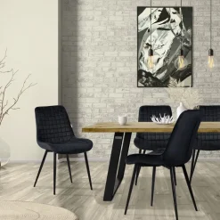 Esszimmerstuhl 6er Set Schwarz mit Samtbezug und Stahlbeinen Küchenstuhl mit Rückenlehne ML-Design
