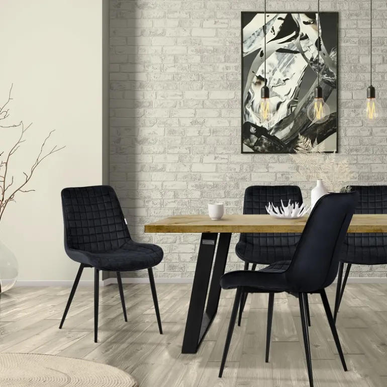 Esszimmerstuhl 6er Set Schwarz mit Samtbezug und Stahlbeinen Küchenstuhl mit Rückenlehne ML-Design