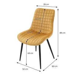 Esszimmerstuhl 4er Set Senfgelb mit Samtbezug und Stahlbeinen Küchenstuhl mit Rückenlehne ML-Design