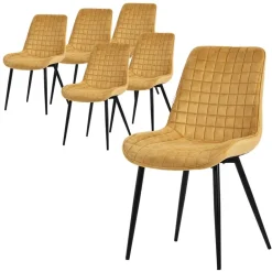 Esszimmerstuhl 6er Set Senfgelb mit Samtbezug und Stahlbeinen Küchenstuhl mit Rückenlehne ML-Design