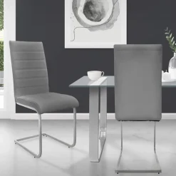 Esszimmerstuhl Freischwinger 2er Set mit Rückenlehne Grau Kunsterlederbezug ML-Design