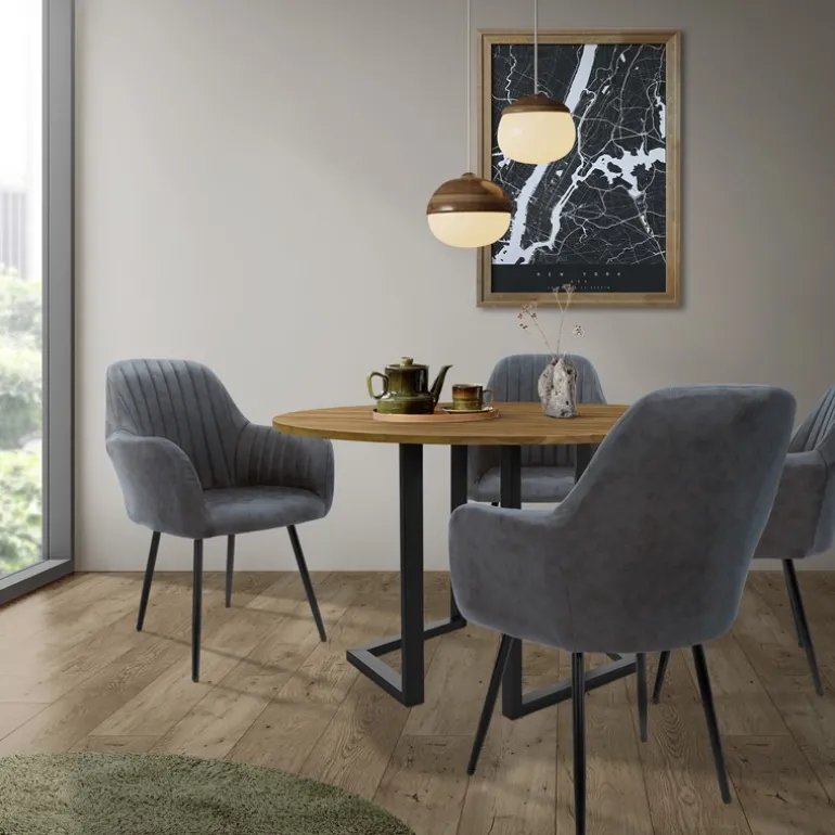 Esszimmerstuhl mit Linierter Steppung 2er Set mit Rücken- und Armlehnen Anthrazit Küchenstuhl mit Kunstleder Bezug ML-Design