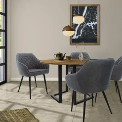 Esszimmerstuhl mit Rauten Steppung 2er Set mit Rücken- und Armlehnen Anthrazit Küchenstuhl mit Kunstleder Bezug ML-Design