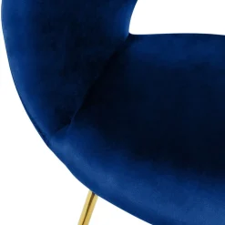 Esszimmerstuhl mit runder offener Rückenlehne Blau aus Samt mit goldenen Metallbeinen ML-Design