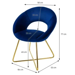 Esszimmerstuhl mit runder offener Rückenlehne Blau aus Samt mit goldenen Metallbeinen ML-Design