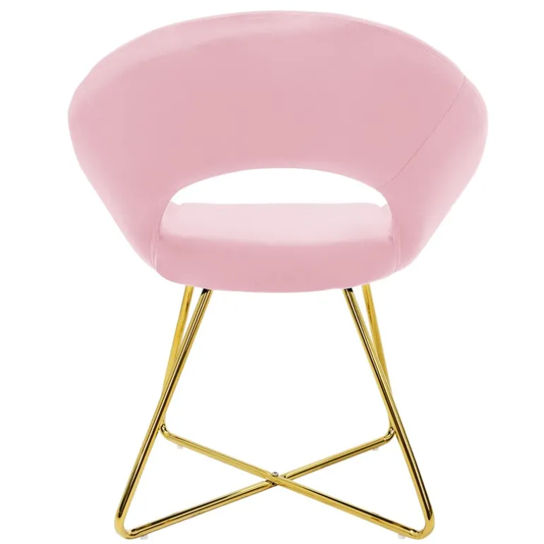 Esszimmerstuhl mit runder offener Rückenlehne Rosa aus Samt mit goldenen Metallbeinen ML-Design