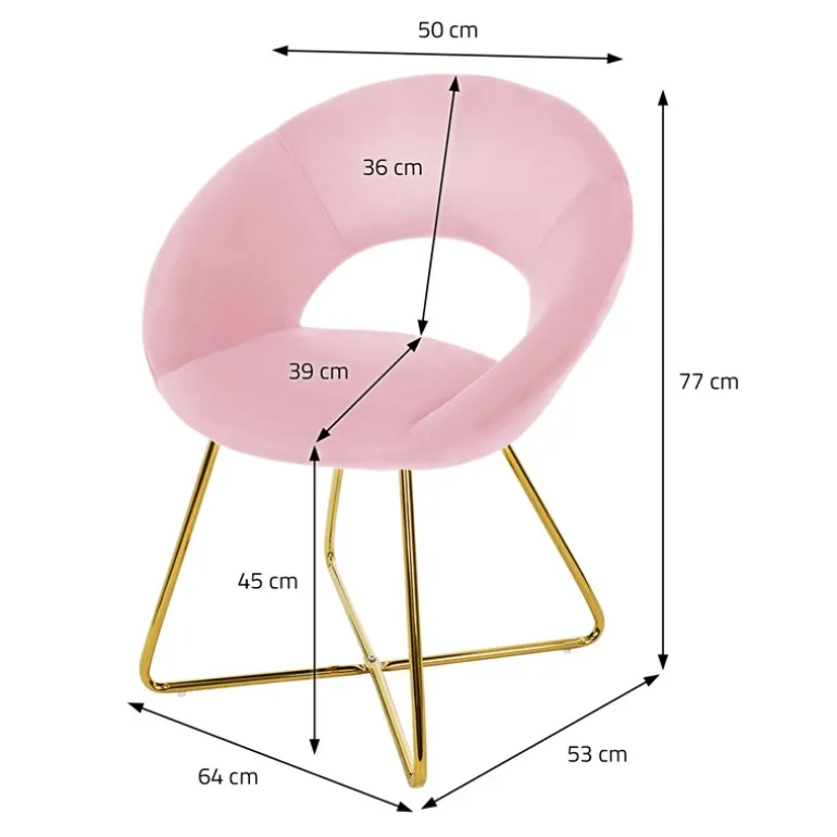 Esszimmerstuhl mit runder offener Rückenlehne Rosa aus Samt mit goldenen Metallbeinen ML-Design