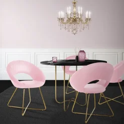 Esszimmerstuhl mit runder offener Rückenlehne Rosa aus Samt mit goldenen Metallbeinen ML-Design