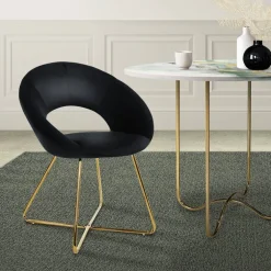 Esszimmerstuhl mit runder offener Rückenlehne Schwarz aus Samt mit goldenen Metallbeinen ML-Design