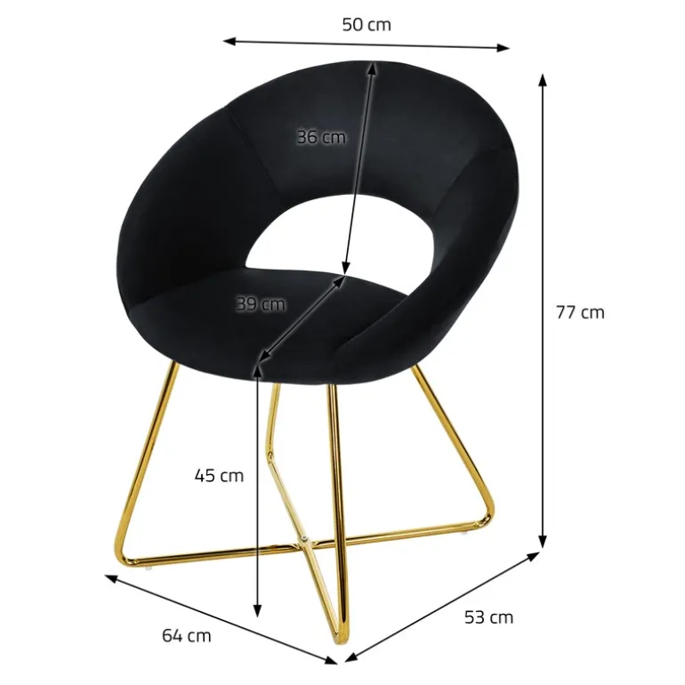 Esszimmerstuhl mit runder offener Rückenlehne Schwarz aus Samt mit goldenen Metallbeinen ML-Design