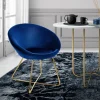 Esszimmerstuhl mit runder Rückenlehne Blau aus Samt mit goldenen Metallbeinen ML-Design