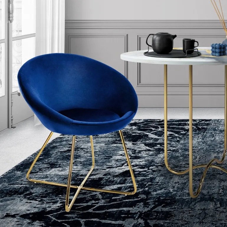 Esszimmerstuhl mit runder Rückenlehne Blau aus Samt mit goldenen Metallbeinen ML-Design